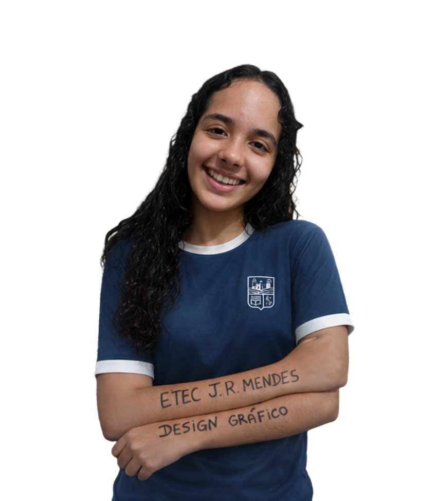 Fotografia de Vitória, aluna aprovada na ETEC J.R. Mendes no curso de Design Gráfico